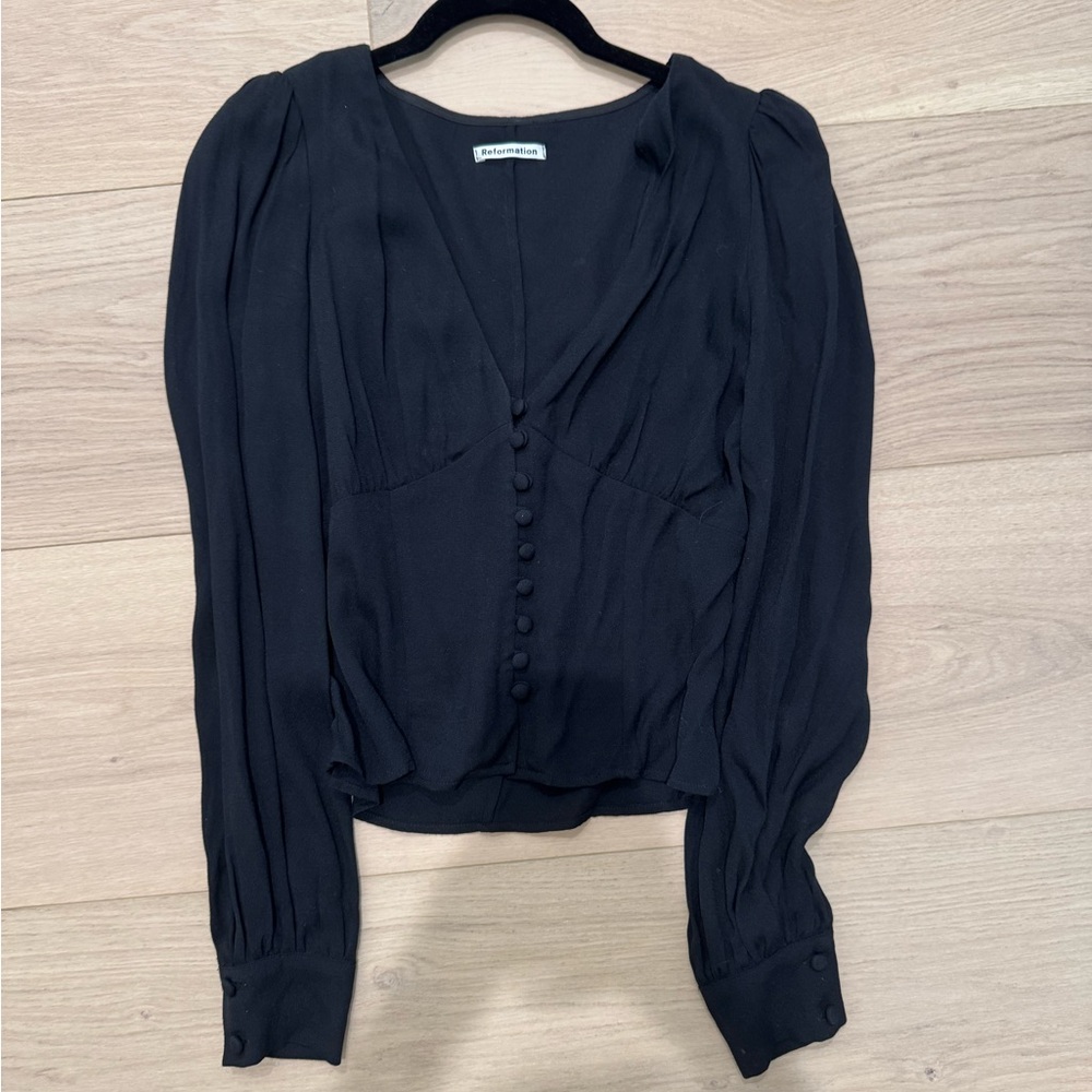 Reformation Black Button-Down Blouse - image 2